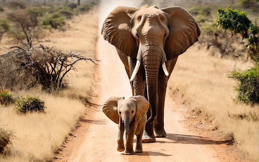 Mother and baby elephant on the trail  from Chrome web store to be run with OffiDocs Chromium online