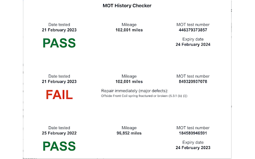 MOT History Checker  from Chrome web store to be run with OffiDocs Chromium online MOT History Checker  from Chrome web store to be run with OffiDocs Chromium online