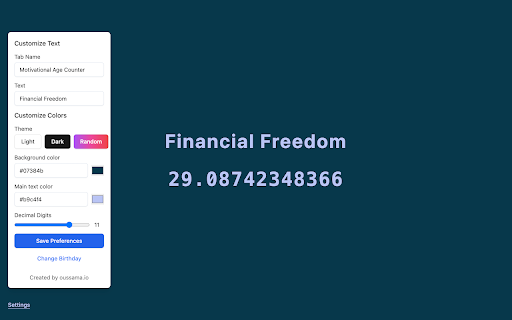 Motivational Age Counter from Chrome web store to be run with OffiDocs Chromium online Motivational Age Counter from Chrome web store to be run with OffiDocs Chromium online