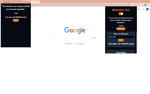 Motivation Tool with Quotes  Age Counter  from Chrome web store to be run with OffiDocs Chromium online