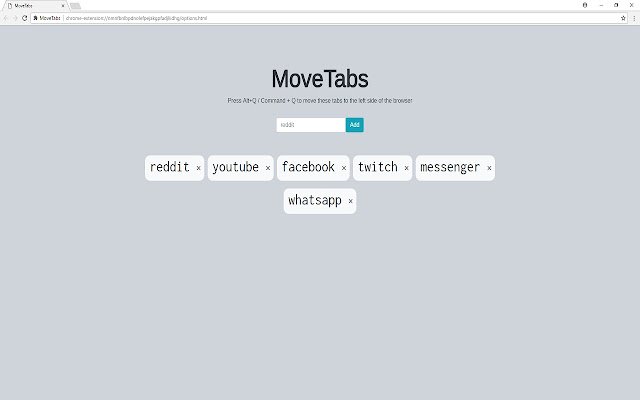 MoveTabs  from Chrome web store to be run with OffiDocs Chromium online
