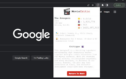 MovieCritic: Movie Statistics on Netflix  from Chrome web store to be run with OffiDocs Chromium online