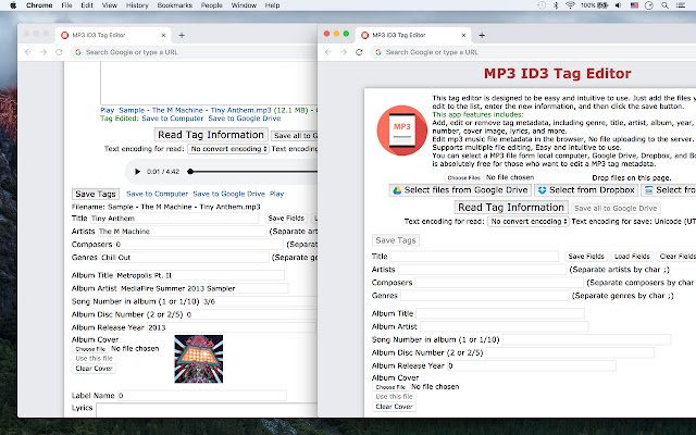 MP3 ID3 Tag Editor  from Chrome web store to be run with OffiDocs Chromium online