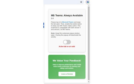 MS Teams: Always Available  from Chrome web store to be run with OffiDocs Chromium online