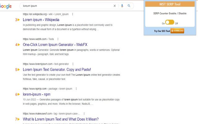 MST SERP Counter SEO Free SERP Checker Tool  from Chrome web store to be run with OffiDocs Chromium online