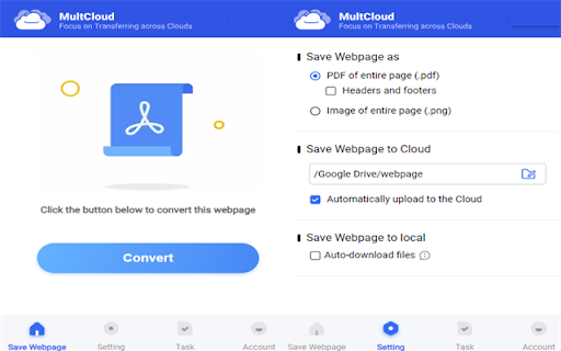 MultCloud Save Save Webpage as PDF  from Chrome web store to be run with OffiDocs Chromium online