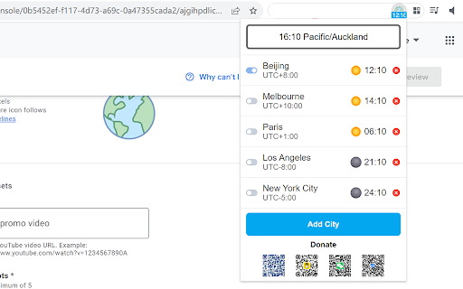 Multi City Timezone Clock  from Chrome web store to be run with OffiDocs Chromium online