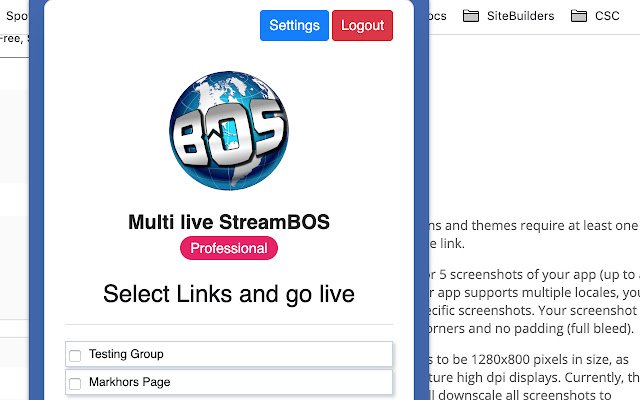 Multi live StreamBOS  from Chrome web store to be run with OffiDocs Chromium online