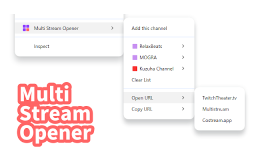 Multistre.am Opener  from Chrome web store to be run with OffiDocs Chromium online