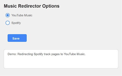 Music Redirector  from Chrome web store to be run with OffiDocs Chromium online