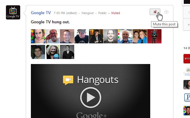 Mute Button for Google+  from Chrome web store to be run with OffiDocs Chromium online