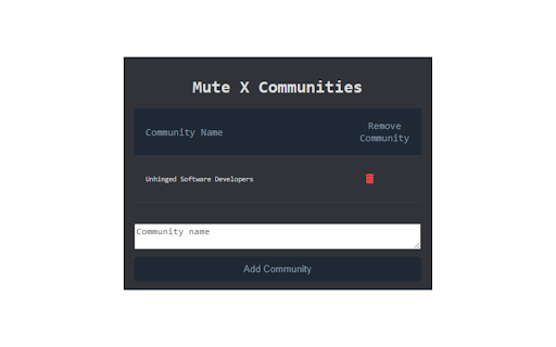 Mute X Communities  from Chrome web store to be run with OffiDocs Chromium online