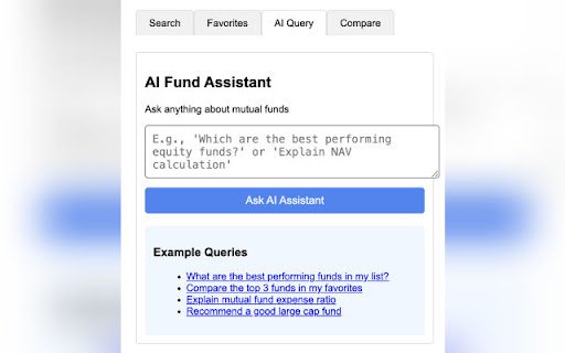 Mutual Fund NAV Tracker with AI  from Chrome web store to be run with OffiDocs Chromium online
