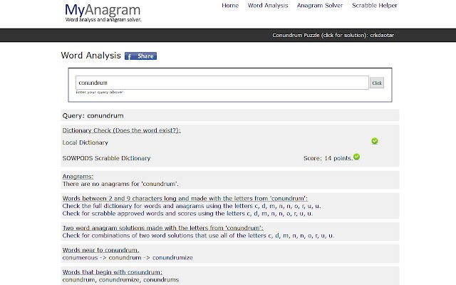 My Anagram  from Chrome web store to be run with OffiDocs Chromium online