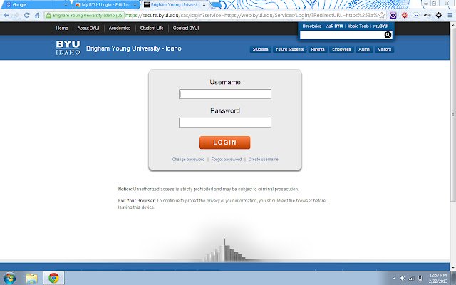 मेरा BYU I ऑनलाइन ऑफ़ीडॉक्स क्रोमियम के साथ चलाने के लिए क्रोम वेब स्टोर से लॉगिन करता है