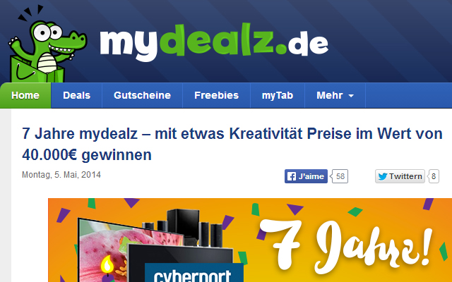 mydealz.de من متجر Chrome الإلكتروني ليتم تشغيله مع OffiDocs Chromium عبر الإنترنت