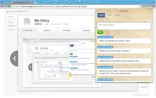 My Diary dal Chrome Web Store può essere eseguito con OffiDocs Chromium online