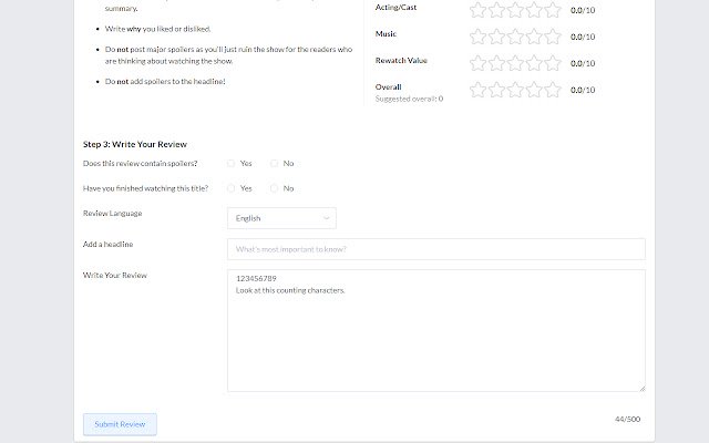 MyDramaList Review Character Counter  from Chrome web store to be run with OffiDocs Chromium online