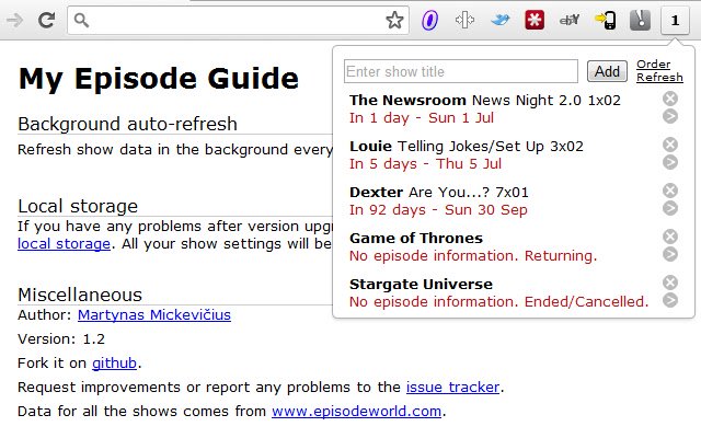 My Episode Guide aus dem Chrome-Webstore, der mit OffiDocs Chromium online ausgeführt werden soll