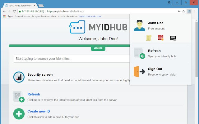 My ID HUB: administrador avanzado de contraseñas en línea de Chrome web store para ejecutarse con OffiDocs Chromium en línea