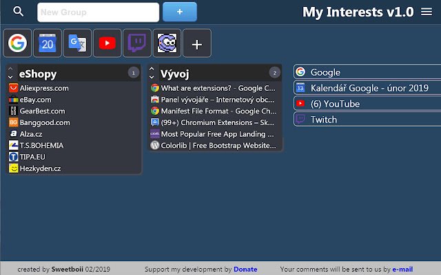 MyInterests  from Chrome web store to be run with OffiDocs Chromium online