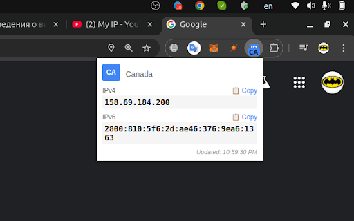 MyIP  from Chrome web store to be run with OffiDocs Chromium online