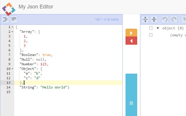 Ang aking JSON Editor mula sa Chrome web store na tatakbo sa OffiDocs Chromium online