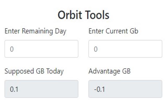 MyOrbit Quota Calculator จาก Chrome เว็บสโตร์ที่จะรันด้วย OffiDocs Chromium ออนไลน์
