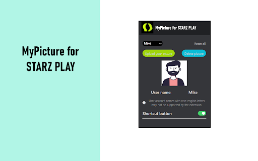 MyPicture for STARZ PLAY: custom profile picture  from Chrome web store to be run with OffiDocs Chromium online