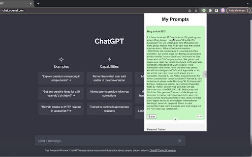 My PromptBook  from Chrome web store to be run with OffiDocs Chromium online