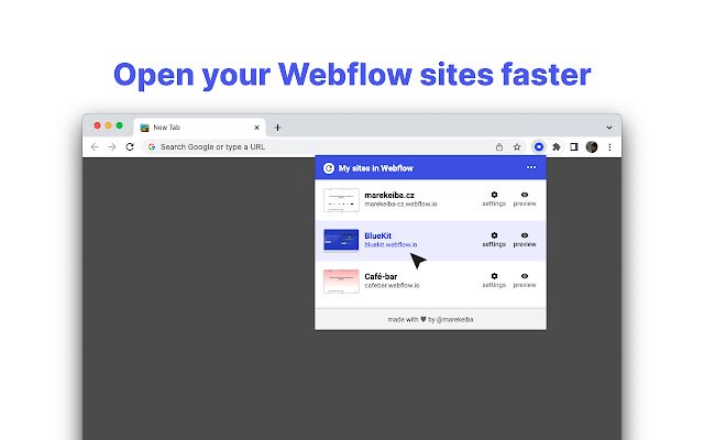 Moje witryny w Webflow ze sklepu internetowego Chrome do uruchomienia z OffiDocs Chromium online