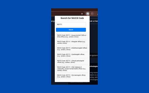 NAICS Code Lookup from Chrome web store to be run with OffiDocs Chromium online NAICS Code Lookup from Chrome web store to be run with OffiDocs Chromium online