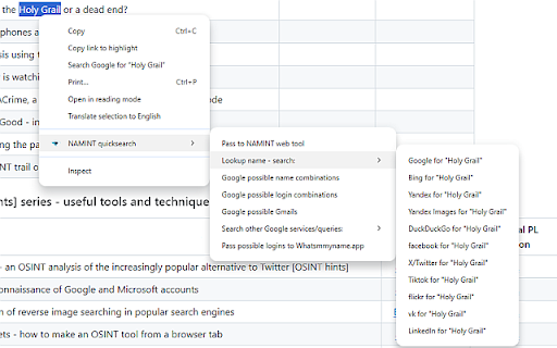 NAMINT quicksearch  from Chrome web store to be run with OffiDocs Chromium online
