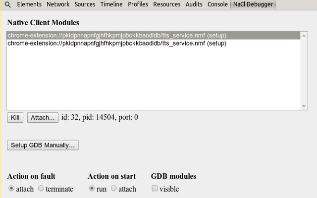 Native Client GDB จาก Chrome เว็บสโตร์ที่จะรันด้วย OffiDocs Chromium ทางออนไลน์