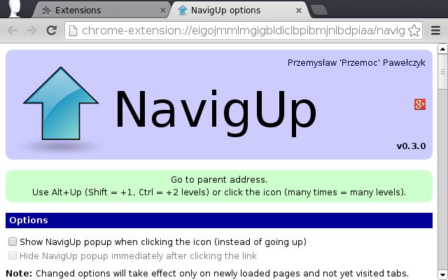 NavigUp dal Chrome Web Store per essere eseguito con OffiDocs Chromium online