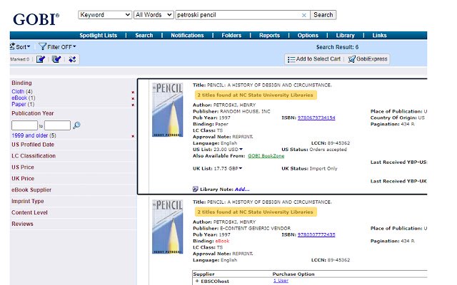 N.C. State Library GOBI Linky  from Chrome web store to be run with OffiDocs Chromium online