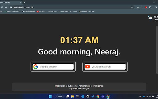 Neeraj New Tab  from Chrome web store to be run with OffiDocs Chromium online