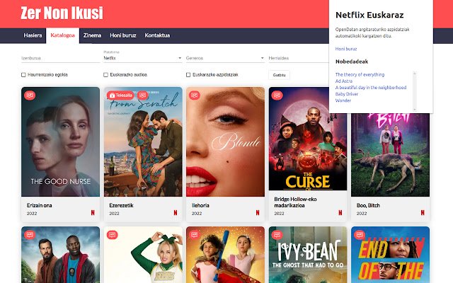 Netflix euskaraz da Chrome Web Store para ser executado com OffiDocs Chromium online