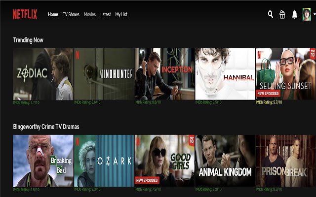 ক্রোম ওয়েব স্টোর থেকে Netflix IMDb রেটিং OffiDocs Chromium অনলাইনে চালানো হবে