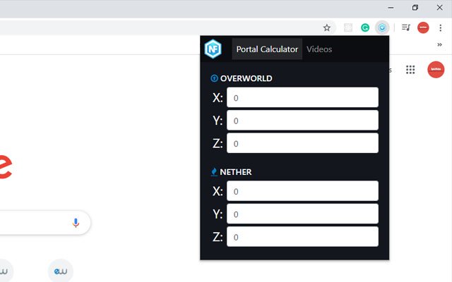 Kalkulator Portal Nether untuk Minecraft dari kedai web Chrome untuk dijalankan dengan OffiDocs Chromium dalam talian