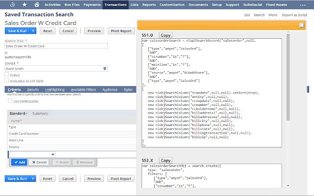 NetSuite: Ekspor Pencarian dari toko web Chrome untuk dijalankan dengan OffiDocs Chromium online