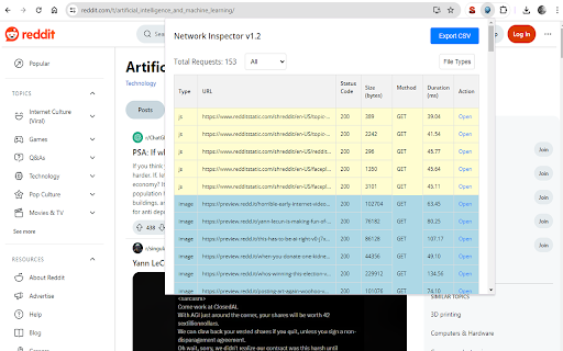 Network Inspector  from Chrome web store to be run with OffiDocs Chromium online