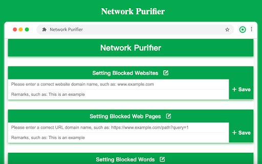 Network Purifier  from Chrome web store to be run with OffiDocs Chromium online