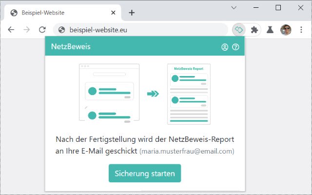 Ang NetzBeweis mula sa Chrome web store na tatakbo sa OffiDocs Chromium online