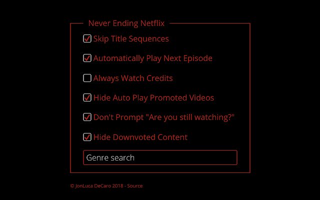 Never Ending Netflix  from Chrome web store to be run with OffiDocs Chromium online