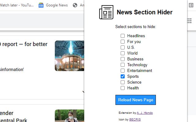 News Section Hider  from Chrome web store to be run with OffiDocs Chromium online
