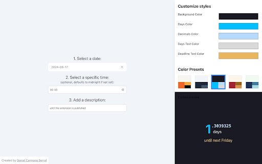 New Tab Countdown to Deadline  from Chrome web store to be run with OffiDocs Chromium online