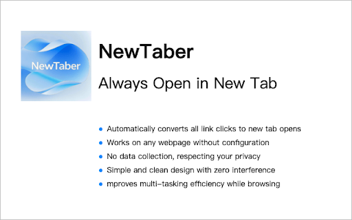 NewTaber Always Open in New Tab  from Chrome web store to be run with OffiDocs Chromium online