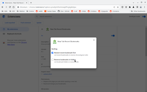 New Tab Recent Bookmarks  from Chrome web store to be run with OffiDocs Chromium online