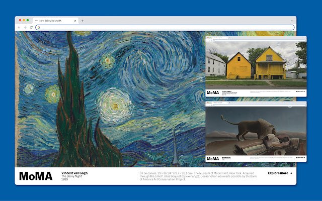 علامة تبويب جديدة مع MoMA من متجر Chrome الإلكتروني ليتم تشغيلها باستخدام OffiDocs Chromium عبر الإنترنت